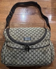 Autentica borsa pannolini Gucci GG Monogram - tela beige e marrone usata