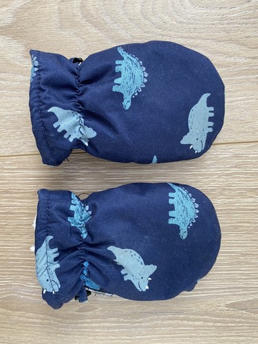 Guantes de bebé forrados de lana con dinosaurios azul