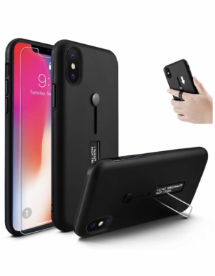 Iphone Xs Max Case Owrora Finger Strap Ring Band W Kickstand With Tempered Glass