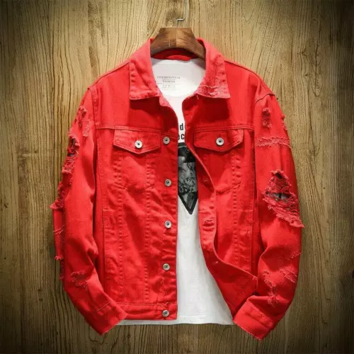 Men's Ripped Denim Jacket Hip Hop Frayed Destroyed Biker Fashion Slim Fit Coat - Picture 13 of 21