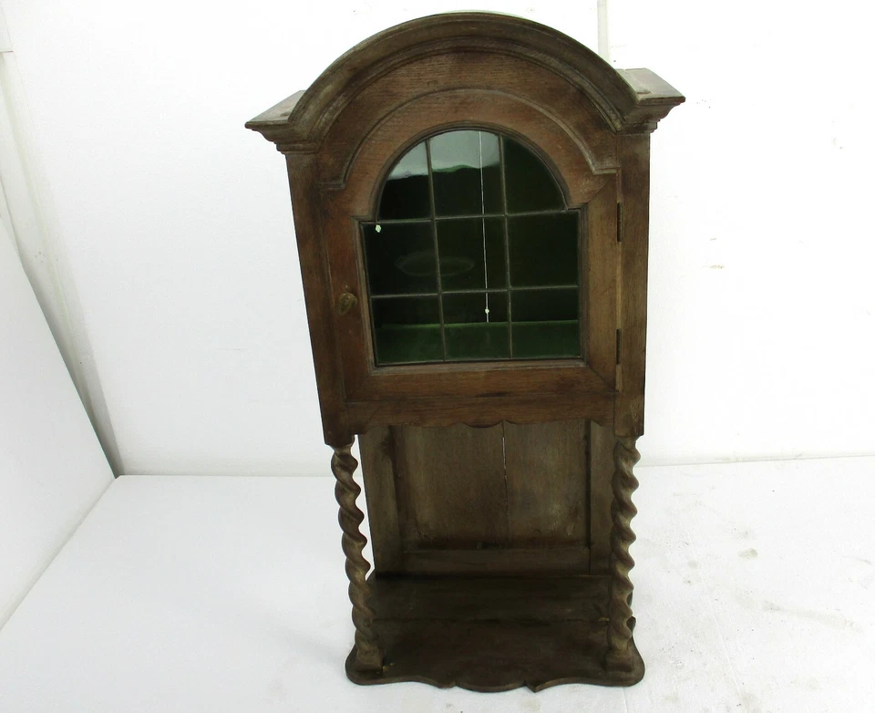 古董爱德华时代展示柜雕刻木大麦扭转含铅玻璃哇 — 第 2/4 张图片