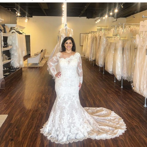 Plus Size Wedding Dress Mermaid For Bride Long Sleeve Lace Appliques Sweep Train - Picture 2 of 10