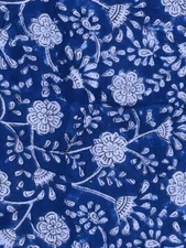Indian Blue Floral Hand Block Print Cotton Fabric (by the yard)