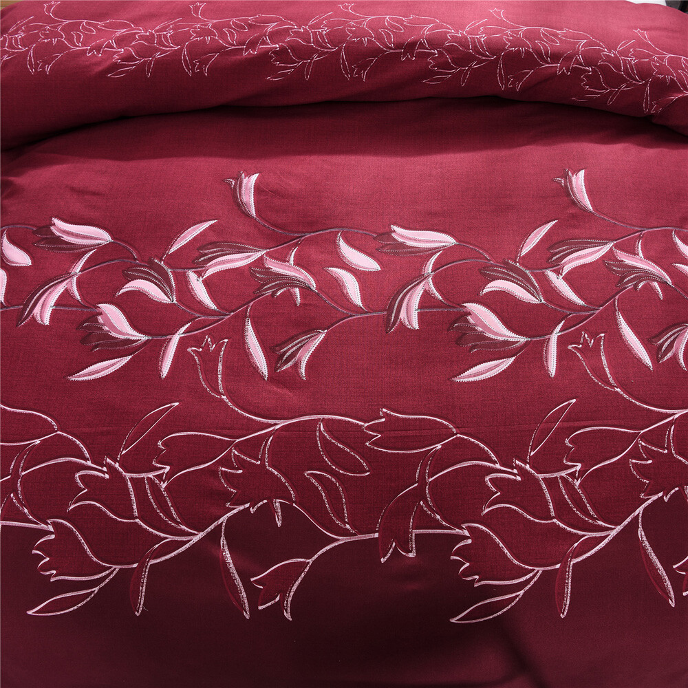 Floral Quilt Duvet Cover Set Double Queen Size Bedding Set Red Doona