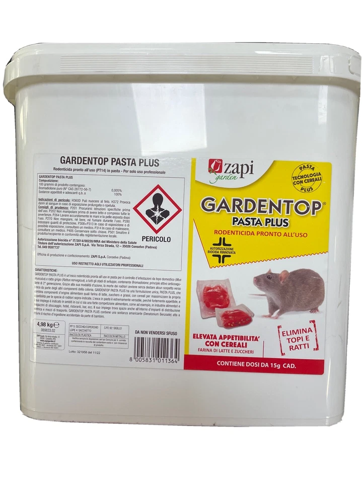 TOPICIDA GARDEN TOP PASTA PLUS ZAPI DA KG 4,98 VELENO PER TOPI.