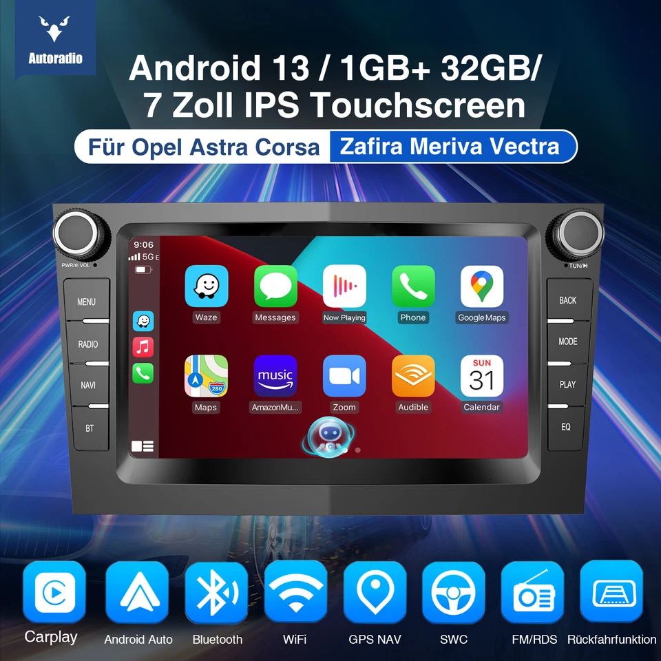 DAB+ 32G Autoradio Carplay Android GPS MIK KAM Für Opel Astra H Corsa C Meriva A - Bild 2 von 4