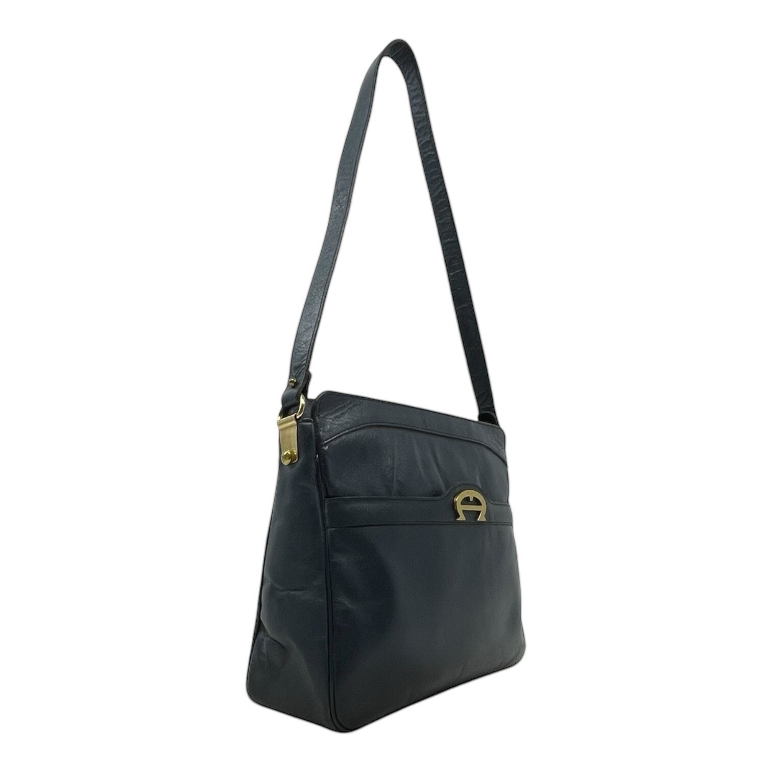 Vintage 60s 70s ETIENNE AIGNER Large Leather Satchel Bag Handbag Shoulder NAVY image 5