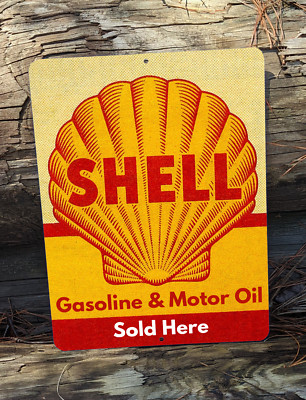 Vintage SHELL Gasoline & Motor Oil Sold Here Man Cave Garage 9'' x 12'' Metal Sign