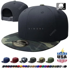 Cotton Snapback Hat Hip Hop Baseball Cap Solid Plain Flat Men Army Two Tone CS