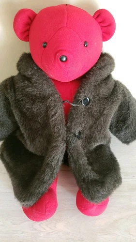 Lauren BearHeart North American Bear Co 1979 Red 21" Stuffed Bear Plush Fur Coat