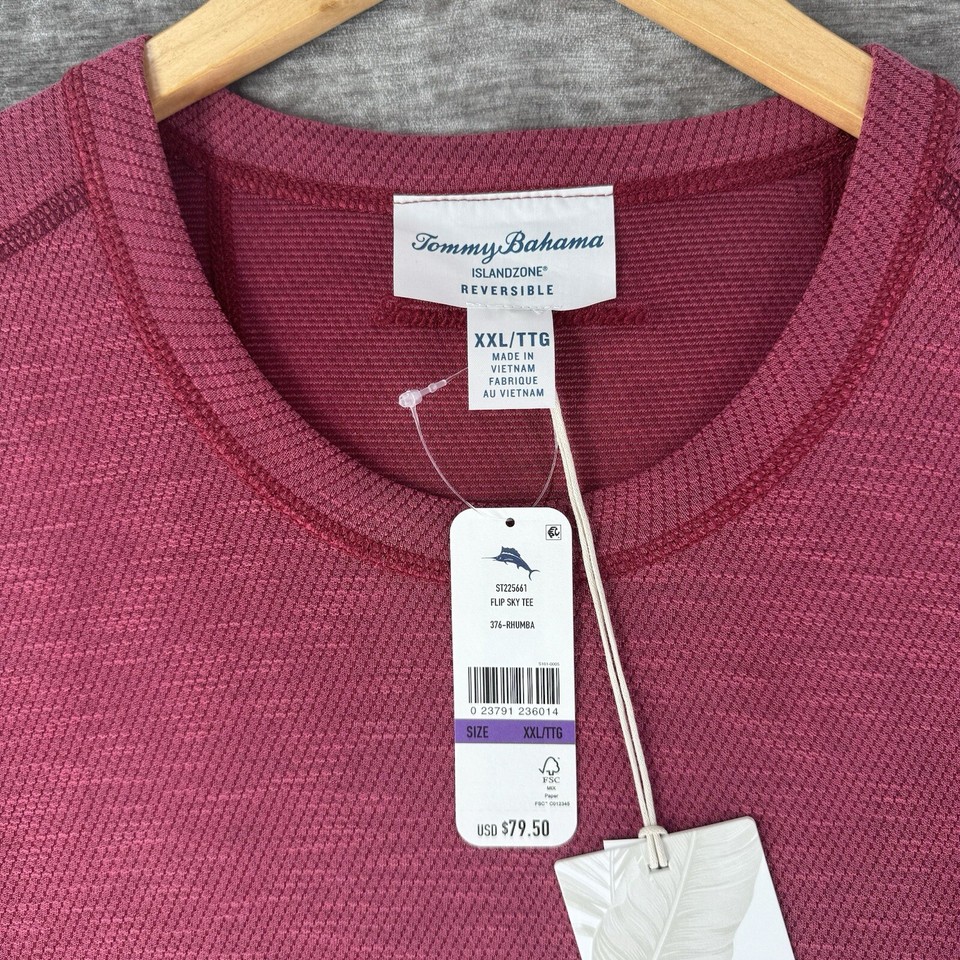 Tommy Bahama Flip Sky Tee Shirt Men’s 2XL Reversible Red Rhumba Island
