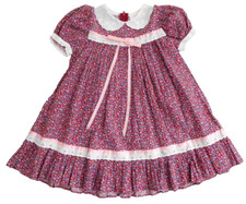 Vintage Youngland Girls 5 Dress Lace Collar Burgundy Floral Print 45 Years Old