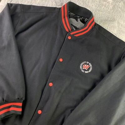 #ad #ad Wisconsin Badgers Jacket Mens XXXL Black Red Reversible Varsity Wool Bucky Coat $55.98