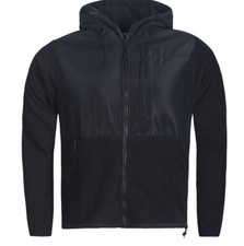 Men's Solid Light Weight Zip Up Warm Fleece Jacket 3 Pockets W/Hood Drawstrings