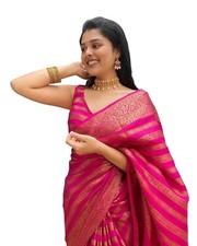 Women Kanjivaram Soft Silk Saree for Wedding With Blouse Piece Leriya PaithanI 