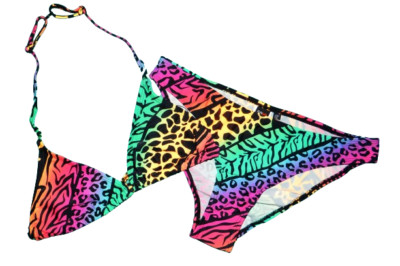 NWT GIRLS 14-15 years BLACK  & TEAL WILD PRINT TRIANGLE TOP BIKINI