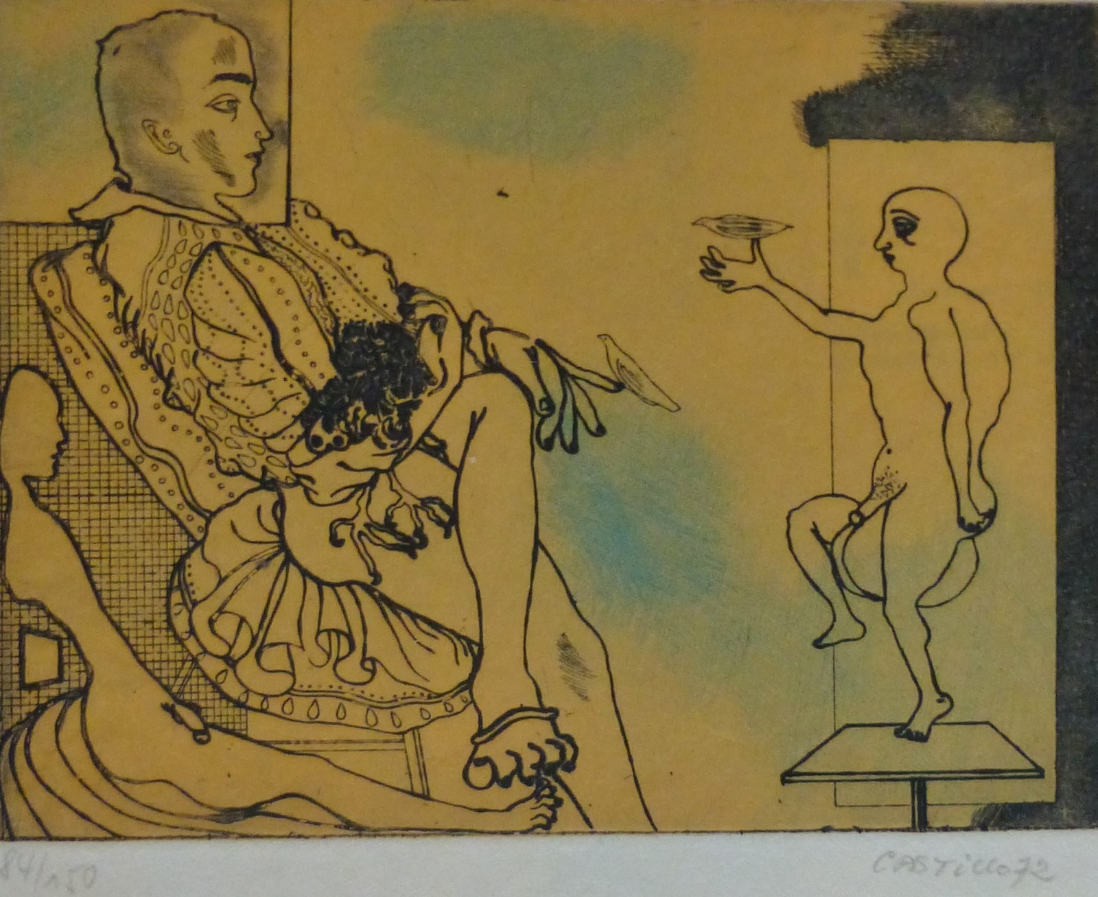 JORGE CASTILLO RULER HAND SIGNED 84/150 ETCHING 1972 SPANISH US art