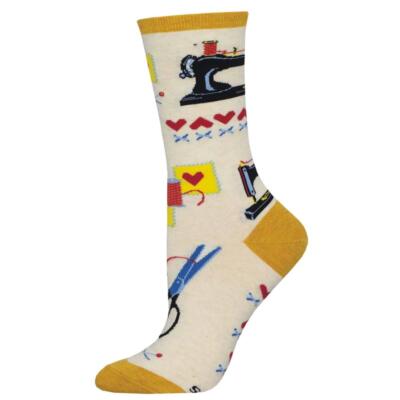 Socksmith Women's Crew Socks Sew In Love Novelty Footwear - Ivory Heather