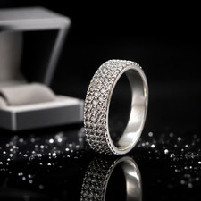 Vintage 925 Sterling Silver Ring Sparkling Stone Band Size 6.5 Gift For women