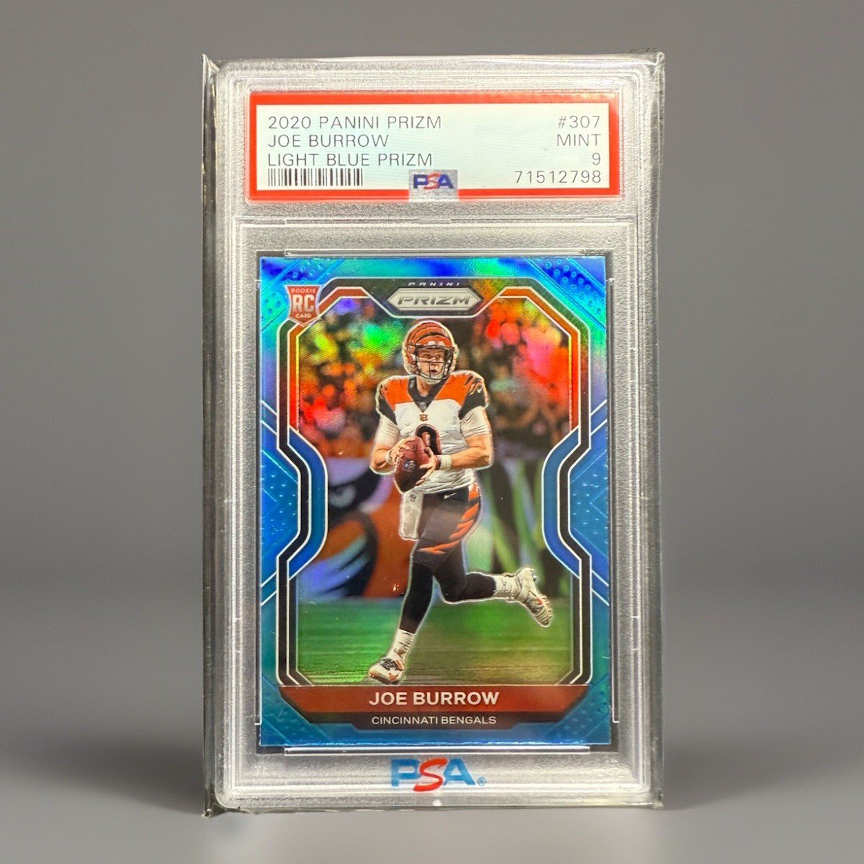 2020 PANINI PRIZM JOE BURROW 307 ROOKIE RC LIGHT BLUE PRIZM BENGALS PSA 9 MINT