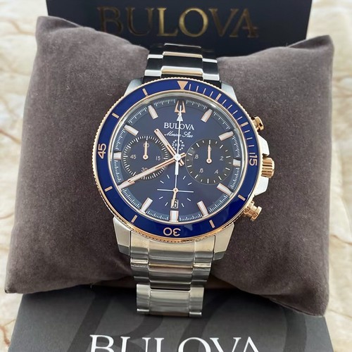Reloj de cuarzo Bulova Marine Star Series C 98B301 esfera azul cronógrafo para hombre 45 mm