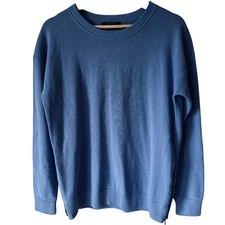 W By Worth Silk Cotton Sweater Sz M Crew Neck Side Zippers Classic Quiet Luxury