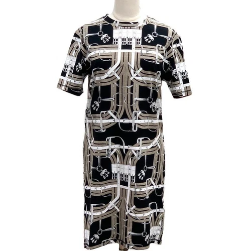 HERMÈS Hermes HERMES Abito Cotone Marrone Nero Bianco Motivo All Over Manica Corta Aut