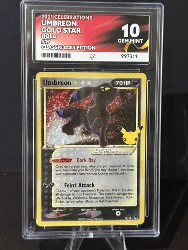 Pokémon Umbreon TCG Gold Star Ace 10 Celebrations Card 17/17 PERFECT subgrades