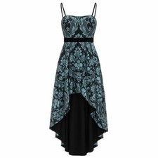 Alice + Olivia Florence High Low Gown Black Aqua Floral Spaghetti Strap Size 2