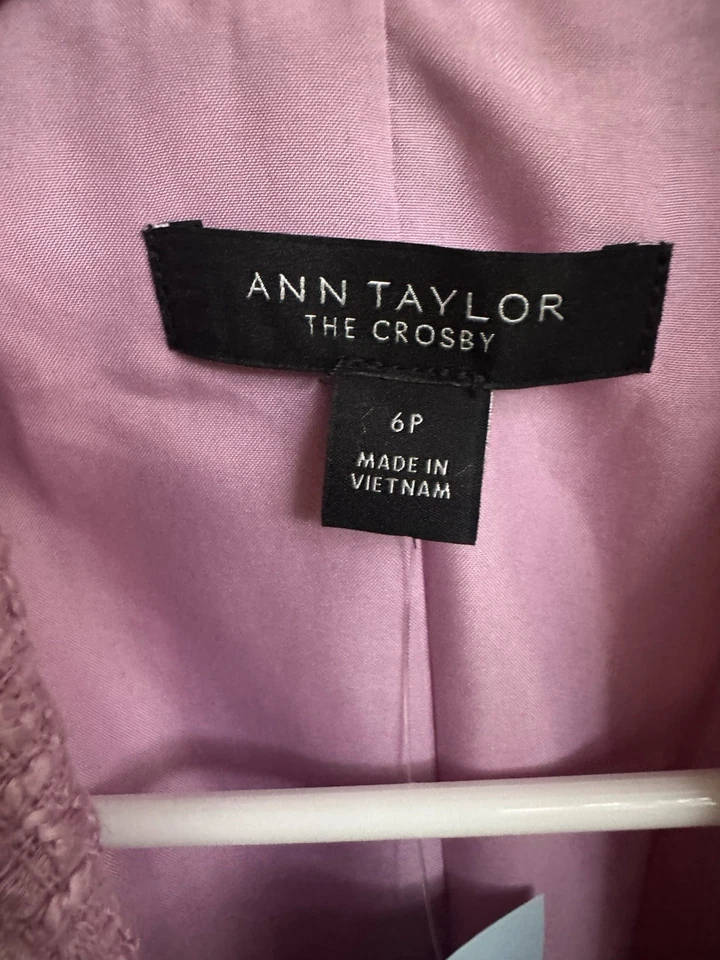 Blazer Anne Taylor Doble Pecho Rosa Tweed en 6P... Botón Único Foto 3 de 4