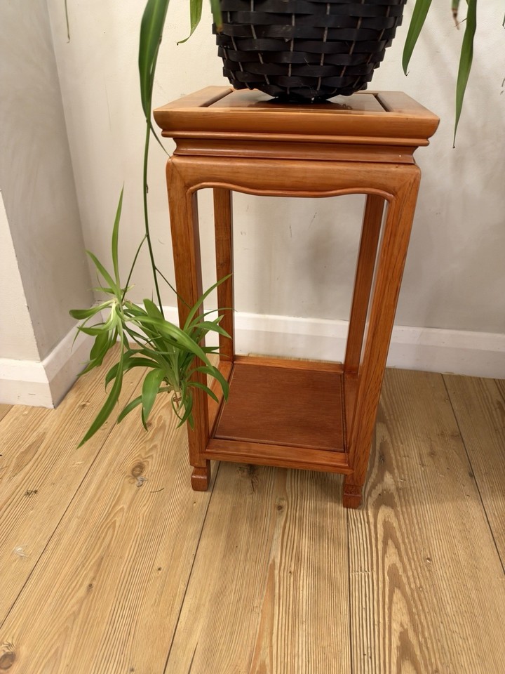 Vintage Wooden Plant Stand Display Table 2 Tier Square Oriental Style ...
