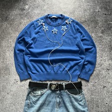 Givenchy Paris Blue Sweater Men Star Patch Crew Neck Knitwear Jumper Size L