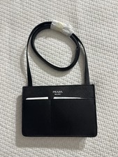 PRADA Saffiano Flat Phone Holder Crossbody Bag Black New Without Tag