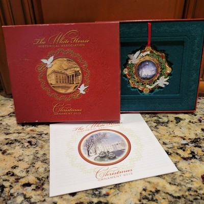 White House History 3-D Painted Metal Dove Medalion Holiday Scene Ornament