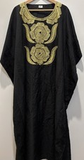 Woman s Kaftan One Size Black With Gold Embroidery