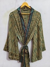 Bell Sleeves Long Silk Kimono Robe, Floral Paisley Print Gown , L-499