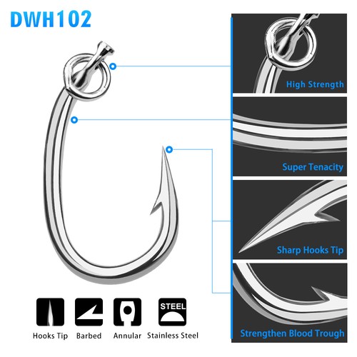 5Pcs Tuna Circle Fishing Hook Stainless Steel Live Bait Saltwater Hook 12/0-16/0 - Picture 5 of 17