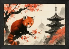 Red Panda in Cherry Blossom Framed Wall Art Poster Canvas Print Picture