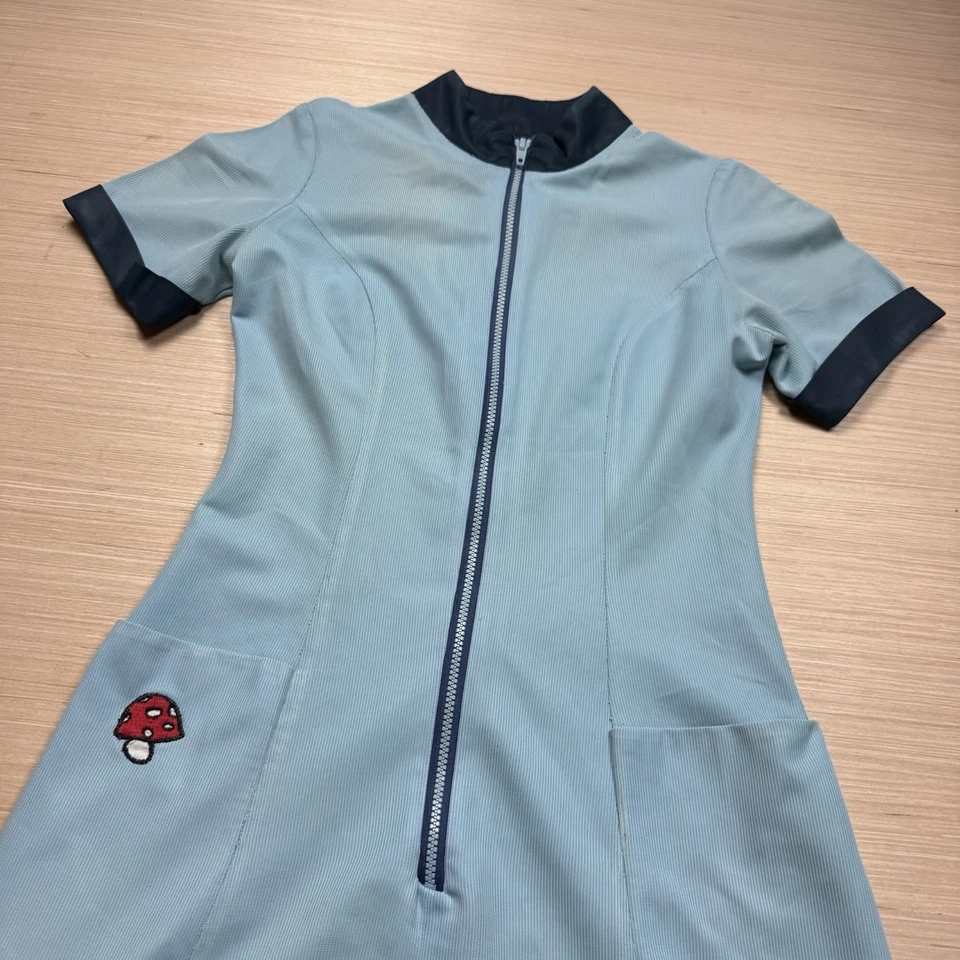 Винтажный 60-х 70-х хиппи мод коротким рукавом официантка униформа гриб платье XS 2 - Изображение 2 из 4