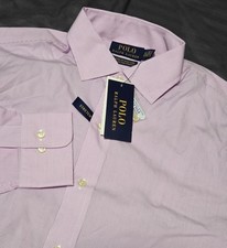 NWT Mens Polo Ralph Lauren Button Down Shirt Pink White Stripe Size 15 1/2 Large