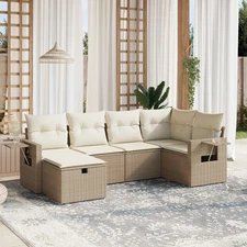 Garden Sofa Set Beige Poly Rattan Large Modular Garden Sofa Set