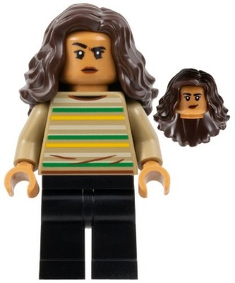 Lego MJ Michelle Jones - Dark Tan Striped Sweater, Dark Brown Wavy Hair-sh0894
