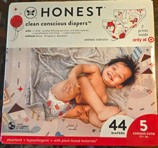 Honest Curious Cutie Basic Disposable Diapers Size 5, 44 Count 27 lbs - NEW