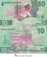 ZAMBIA 10 Kwacha 2024 2025 P New Issue Prefix AA UNC