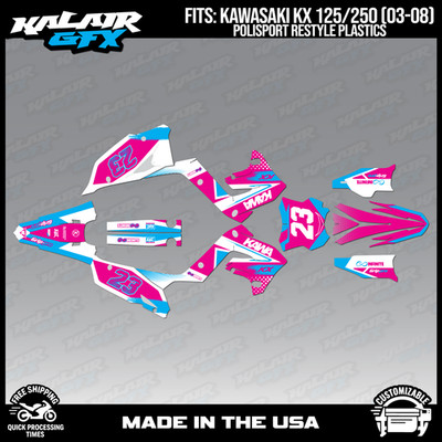 Graphics Kit for KAWASAKI KX125 KX250 2003-08 Polisport Restyle Evader - Cyan