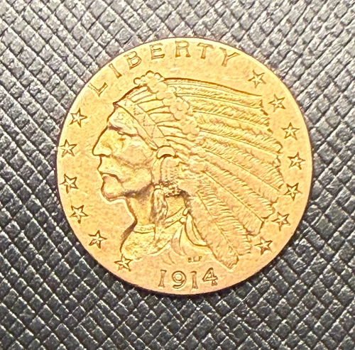 US 1914d Gold $2 1/2 Dollars Indian Head Circulated