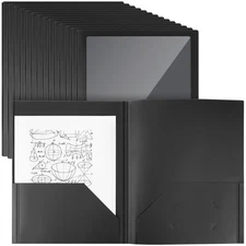 24 Pcs Plastic Folders with Front Clear Pocket and Business Card Holder 2 Poc...