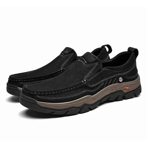 Men Genuine Leather Shoes Flats Non-slip Hiking Leisure Driving Outdoor Sneakers - Picture 18 of 28