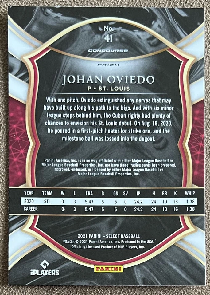 2021 Panini Select Zebra Stripes Prizm #41 Johan Oviedo Rookie SSP Case Hit RC - Image 2 of 2