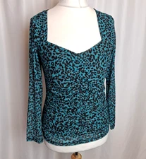 Sosandar Sweetheart Leopard Print Mesh Top Green Animal Women's UK14 NWT C4872